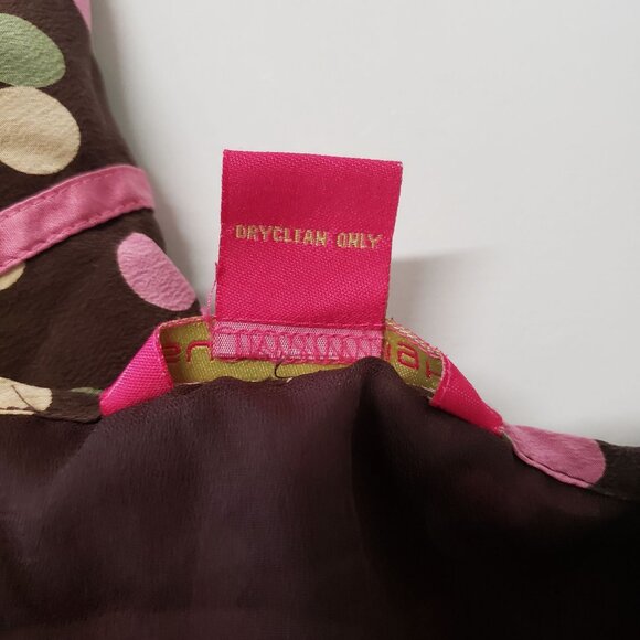 Sunny Leigh Y2K Brown Silk Pink Polka Dot Skirt Womens Size 12 Retro Whimsical - Picture 6 of 6